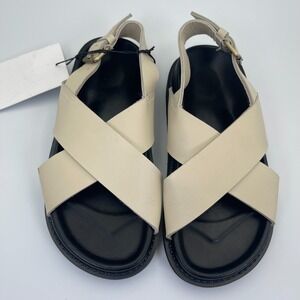Liberté Capri Strappy Womens 5 Ivory Leather Criss Cross Strap Slingback Sandals